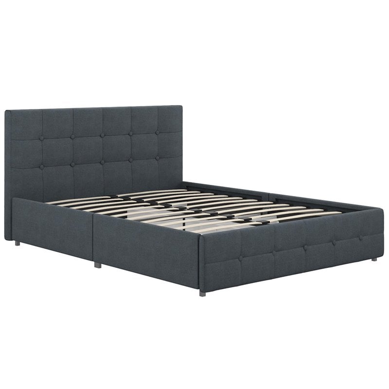Bowery Hill Tufted Queen Storage Platform Bed in Blue