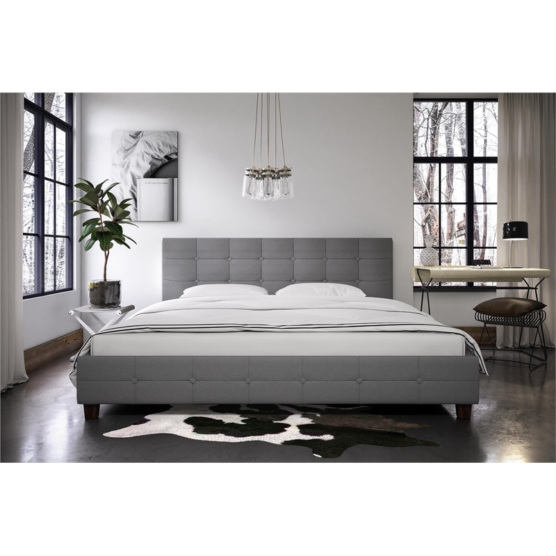 Bowery Hill Upholstered King Bed in Gray