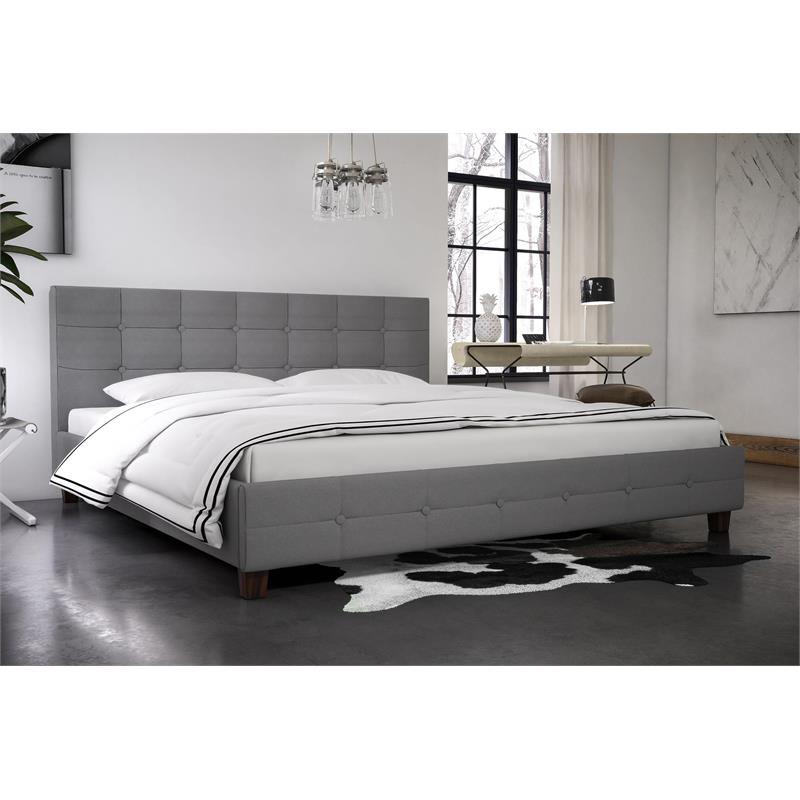 Bowery Hill Upholstered King Bed in Gray