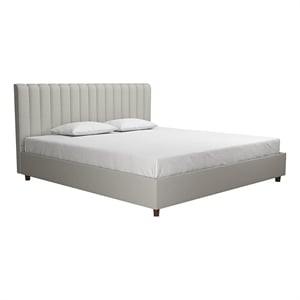 Bowery Hill Contemporary Linen Fabric Upholstered King Bed in Gray/Oak