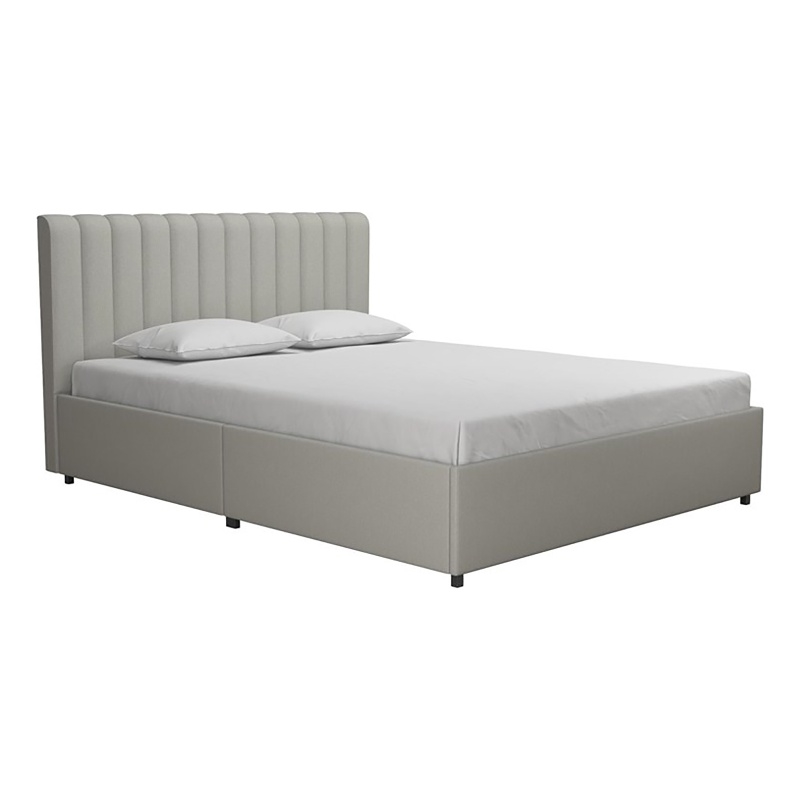 Bowery Hill Modern Fabric Upholstered Queen Bed with Storage Drawers in Gray