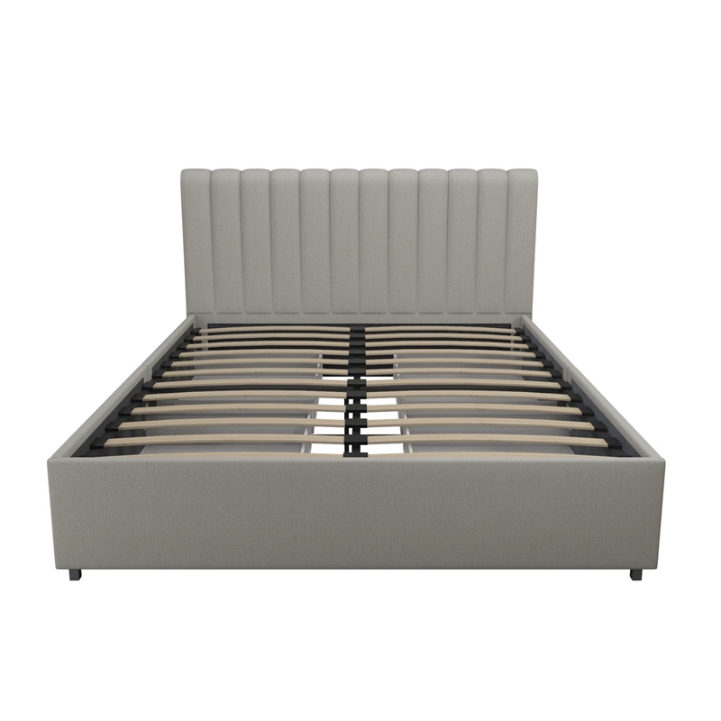 Bowery Hill Modern Fabric Upholstered Queen Bed with Storage Drawers in Gray