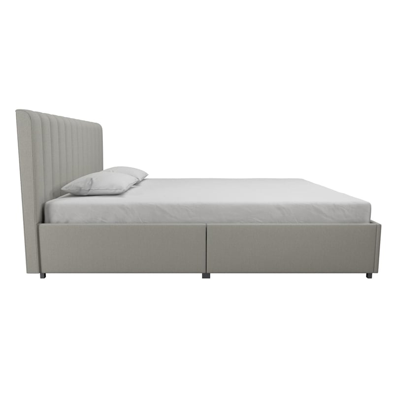 Bowery Hill Modern Fabric Upholstered Queen Bed with Storage Drawers in Gray