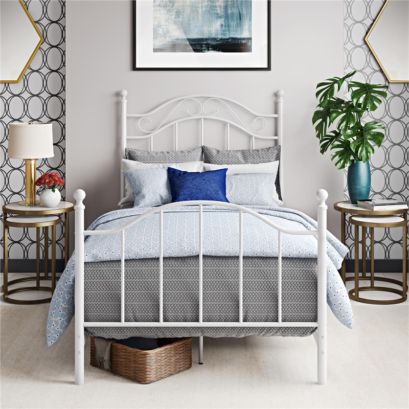 Bowery Hill Transitional Metal Twin Size Metal Bed in White Powder