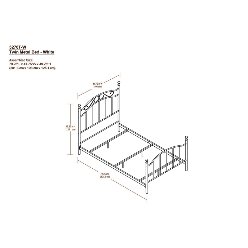 Bowery Hill Transitional Metal Twin Size Metal Bed in White Powder