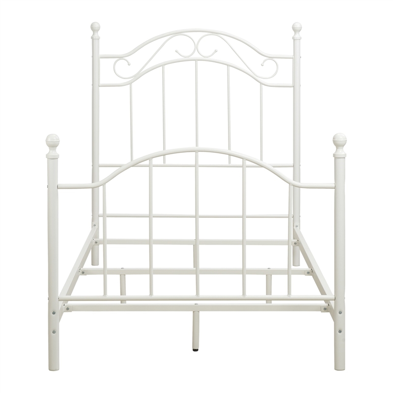 Bowery Hill Transitional Metal Twin Size Metal Bed in White Powder