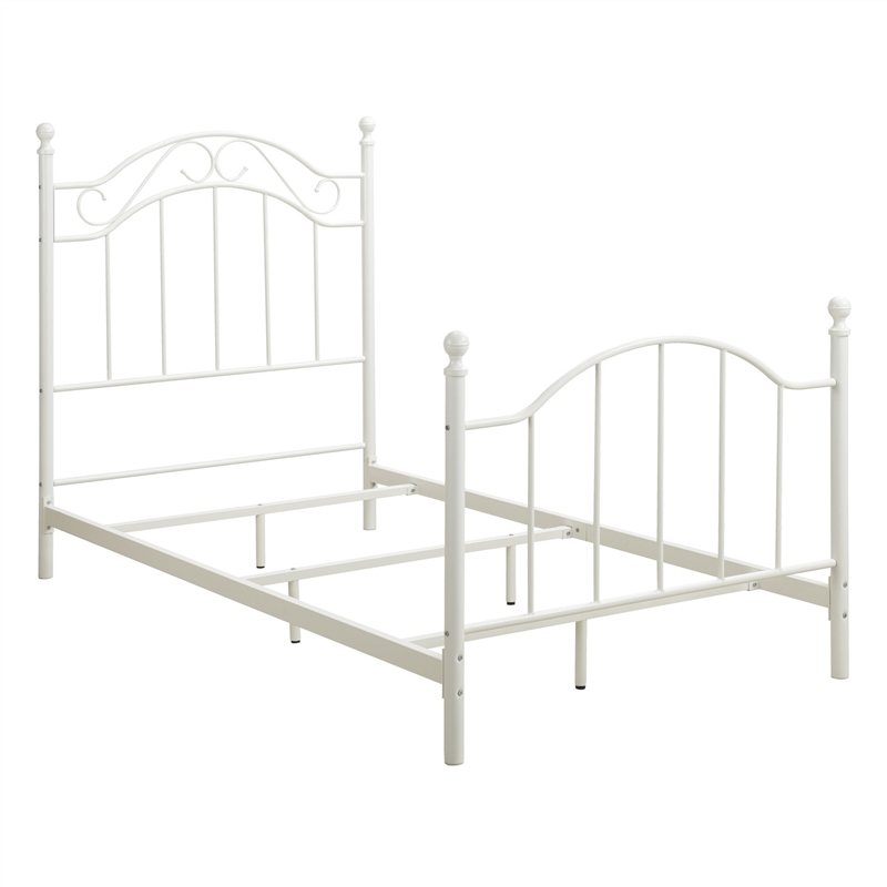 Bowery Hill Transitional Metal Twin Size Metal Bed in White Powder