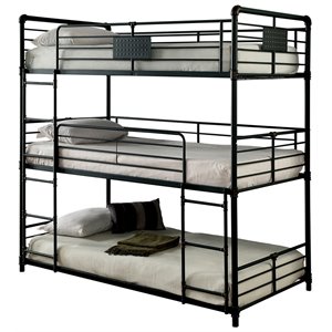 bowery hill metal triple bunk bed in antique black