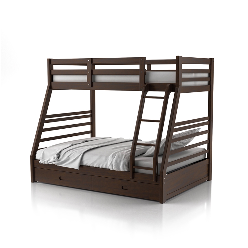 Bowery Hill Wood Twin over Full Storage Bunk Bed in Dark Walnut