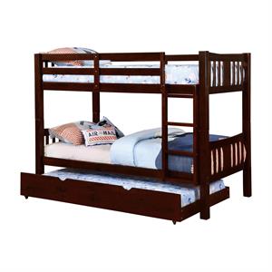 Bowery Hill 2pc Dark Walnut Wood Twin over Twin Bunk Bed with Trundle