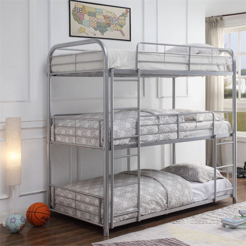Bowery Hill Triple Twin Bunk Bed in Silver