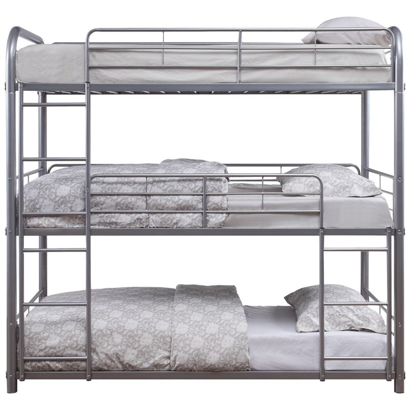 Bowery Hill Triple Twin Bunk Bed in Silver