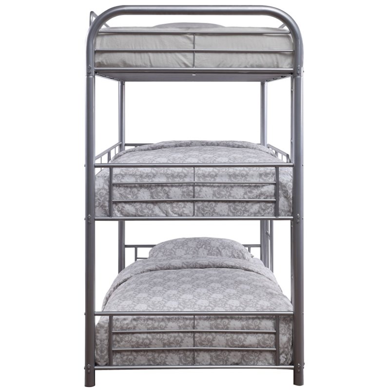 Bowery Hill Triple Twin Bunk Bed in Silver