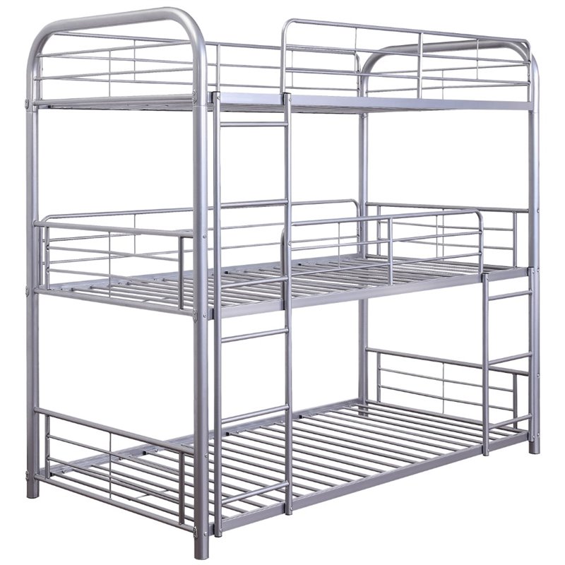 Bowery Hill Triple Twin Bunk Bed in Silver