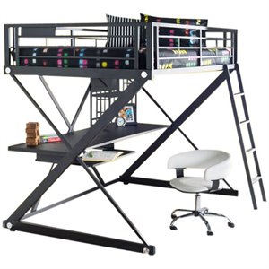 bowery hill full metal loft bed and chair set