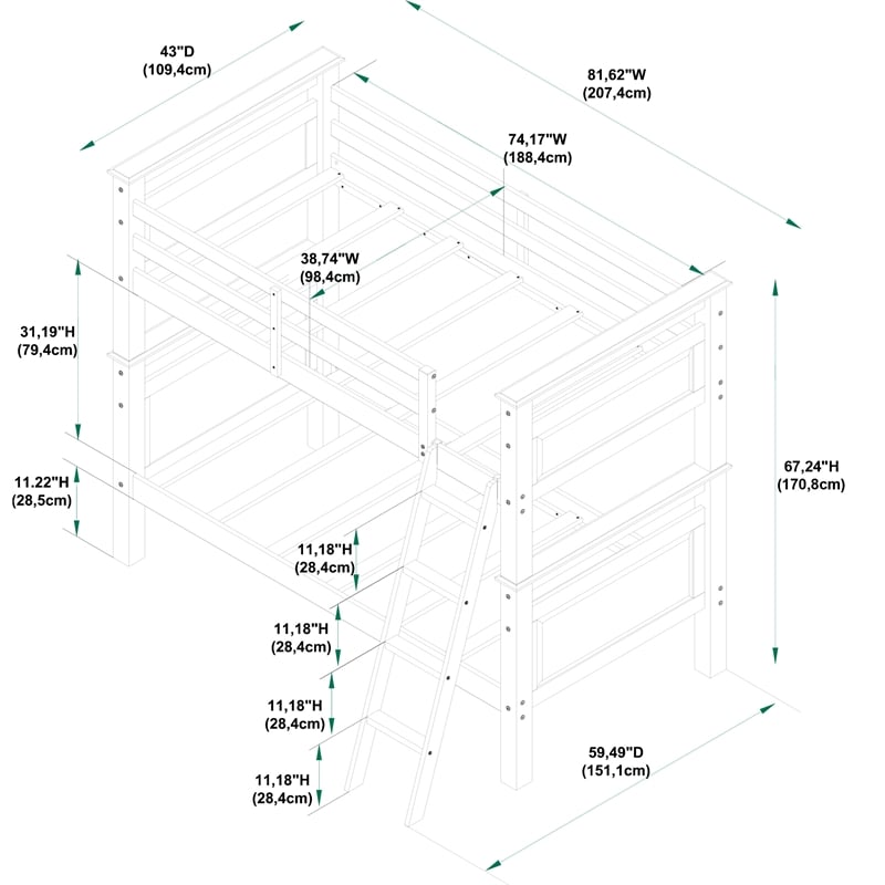 Bowery Hill Transitional Wood Twin Over Twin Bunk Bed Heavy Duty Slats in White