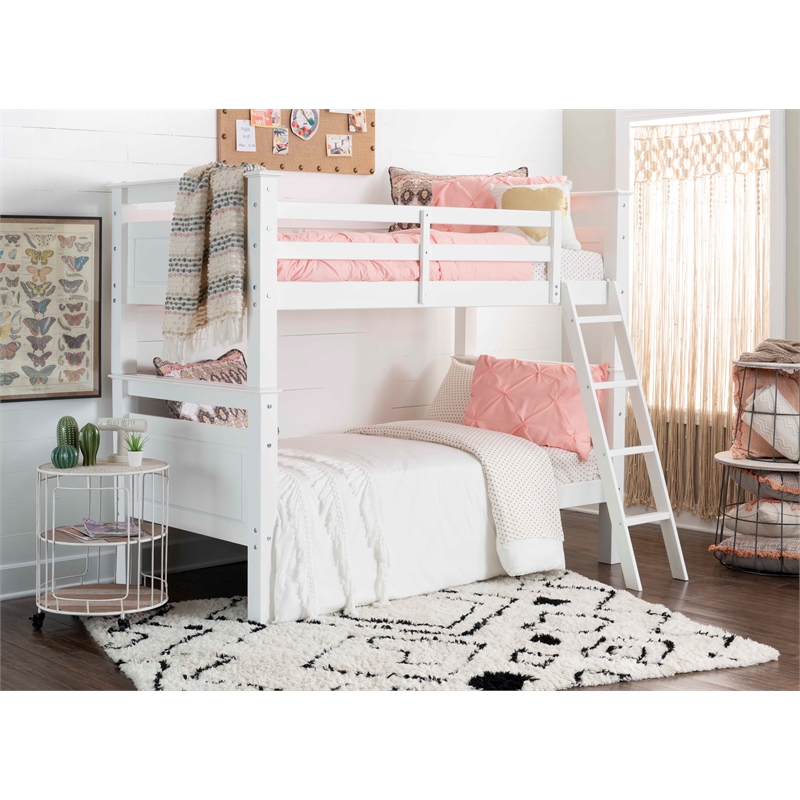 Bowery Hill Transitional Wood Twin Over Twin Bunk Bed Heavy Duty Slats in White