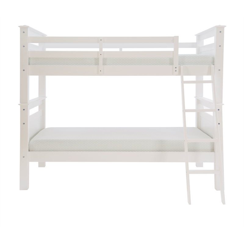 Bowery Hill Transitional Wood Twin Over Twin Bunk Bed Heavy Duty Slats in White