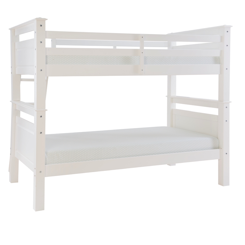 Bowery Hill Transitional Wood Twin Over Twin Bunk Bed Heavy Duty Slats in White