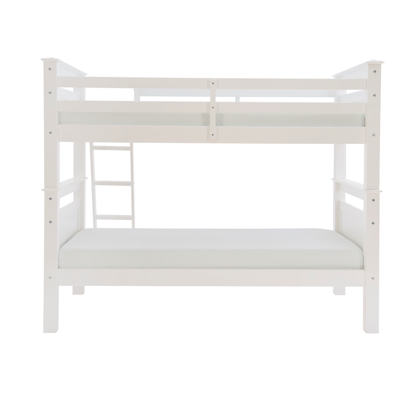 Bowery Hill Transitional Wood Twin Over Twin Bunk Bed Heavy Duty Slats in White