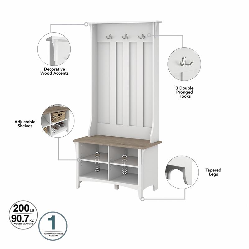 Bowery Hill Furniture Salinas Hall Tree with Shoe Storage Bench in White/Shiplap