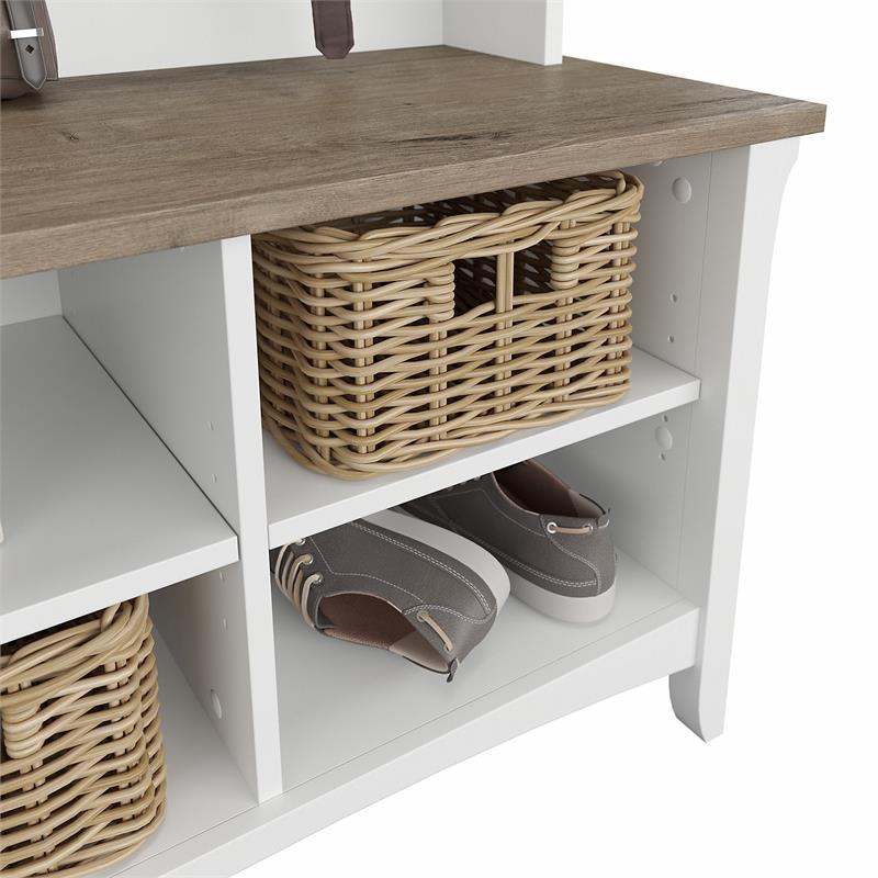 Bowery Hill Furniture Salinas Hall Tree with Shoe Storage Bench in White/Shiplap