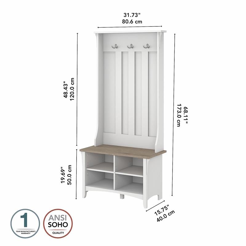 Bowery Hill Furniture Salinas Hall Tree with Shoe Storage Bench in White/Shiplap
