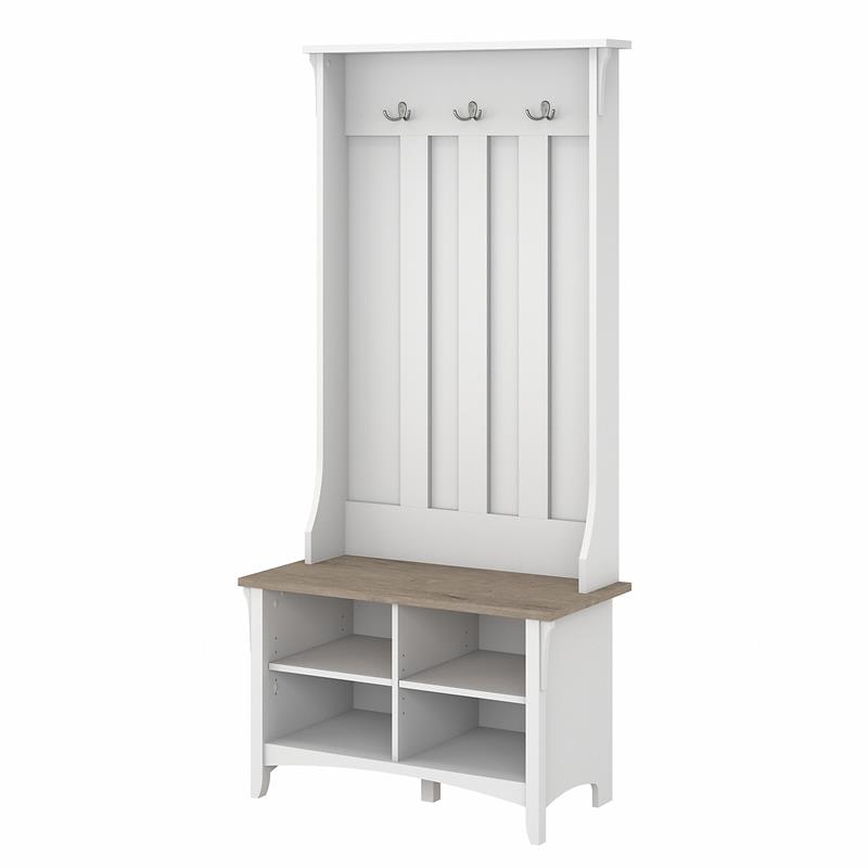 Bowery Hill Furniture Salinas Hall Tree with Shoe Storage Bench in White/Shiplap