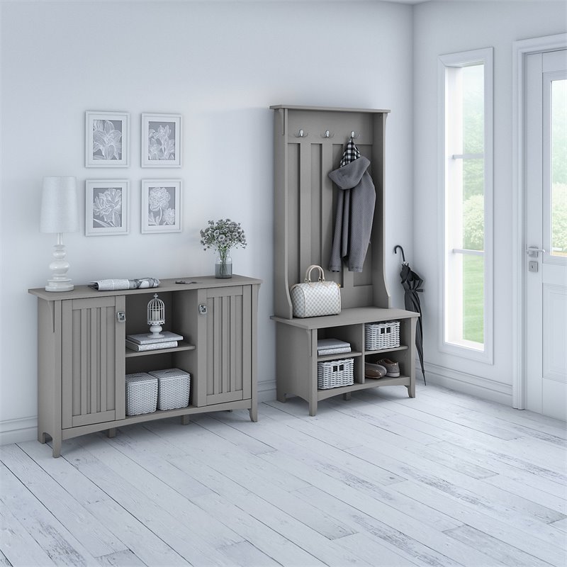 Bowery Hill Furniture Salinas Hall Tree with Shoe Bench & Accent Chest in Gray