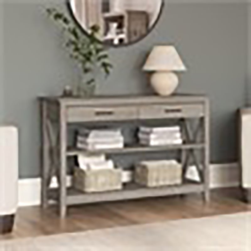 Bowery Hill Engineered Wood Console Table with Drawers in Washed Gray