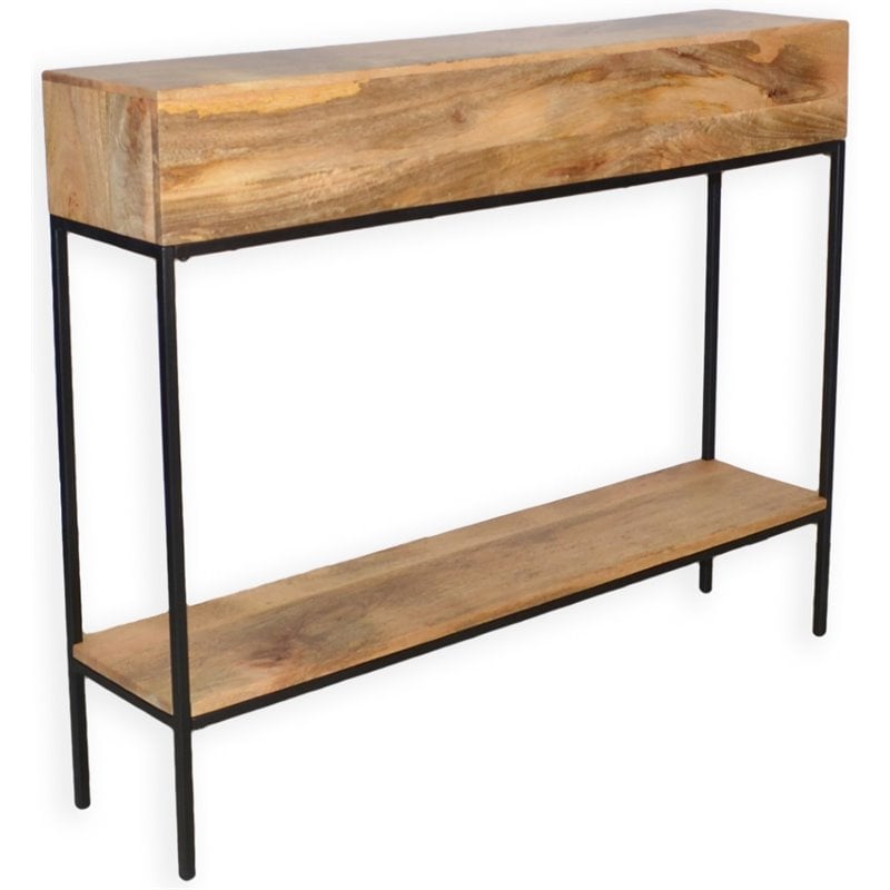 Bowery Hill Solid Mango Wood Top Console Table in Natural/Black