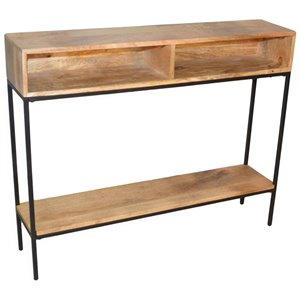 Bowery Hill Mid-Century Solid Mango Wood Top Console Table in Natural / Black