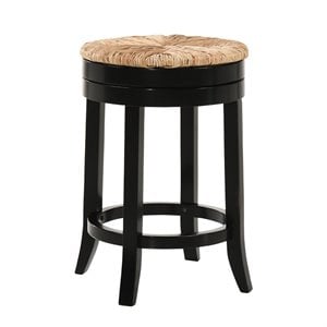 Bowery Hill 24&quot Swivel Rush Seat Counter Stool in Antique Black