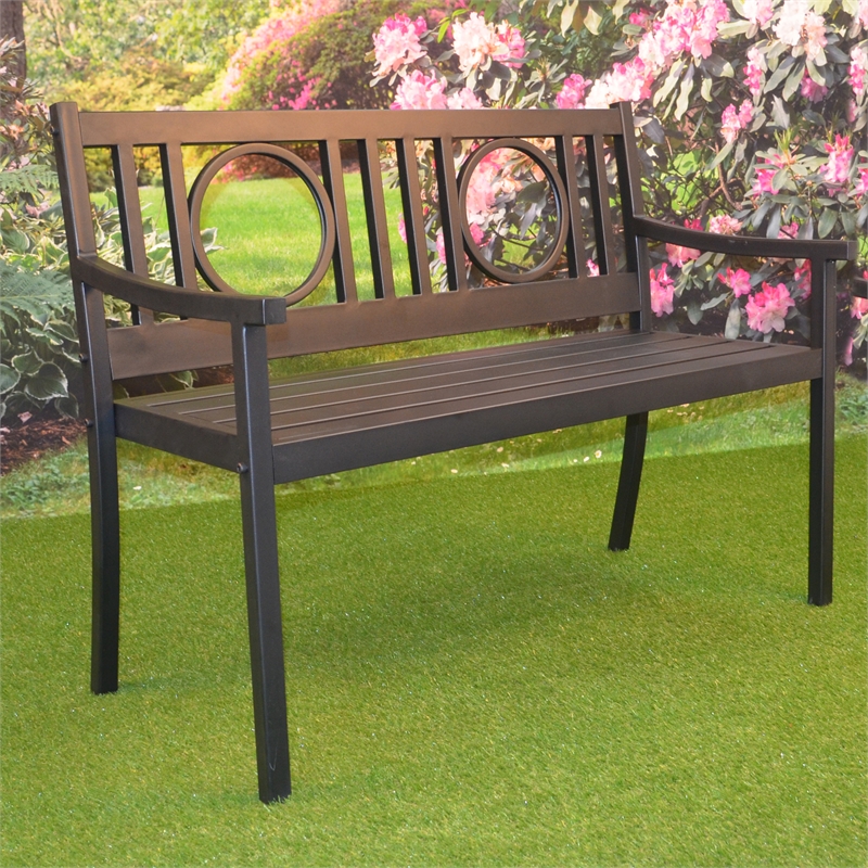 Bowery Hill Outdoor Metal Bench in Black
