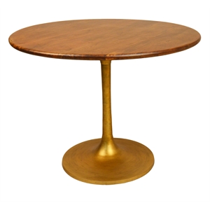 Bowery Hill Wood Top 40&quot Round Dining Table in Elm and Antique Gold