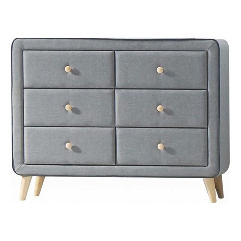 Bowery Hill 6 Drawer Dresser in Light Gray Fabric