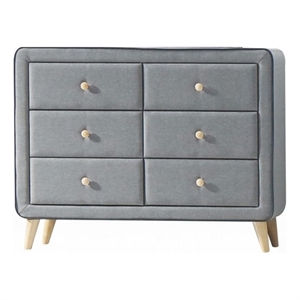Bowery Hill 6 Drawer Dresser in Light Gray Fabric