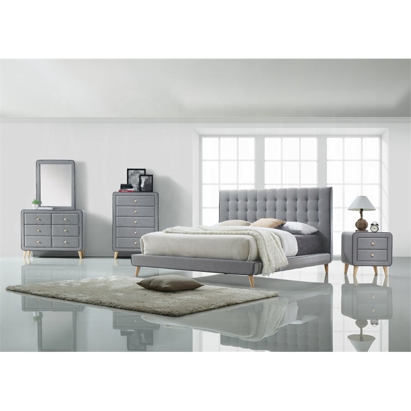 Bowery Hill 6 Drawer Dresser in Light Gray Fabric