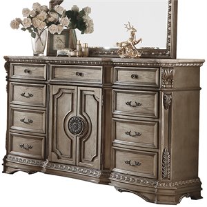 bowery hill 9 drawer marble top dresser in antique silver