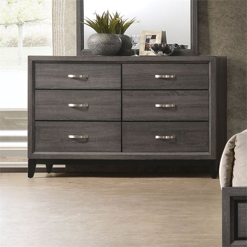 Bowery Hill Metal and Wood Bedroom Dresser in Weathered Gray