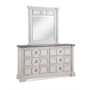 bowery hill distressed antique white 6-drawer dresser and mirror