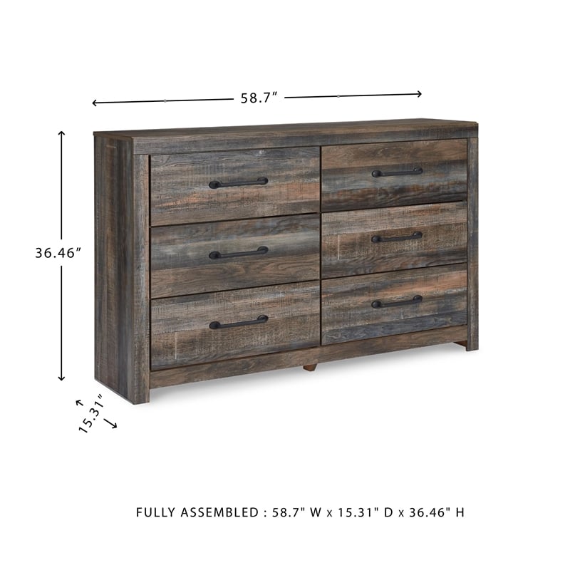Bowery Hill 6 Drawer Dresser in Burnt Orange and Teal