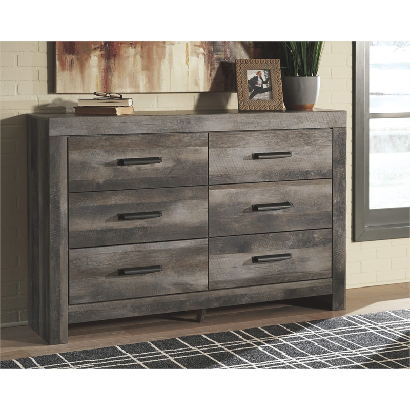 Bowery Hill 6 Drawer Double Dresser in Gray