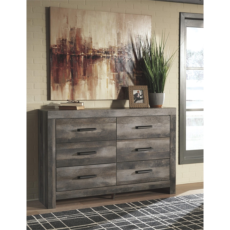Bowery Hill 6 Drawer Double Dresser in Gray