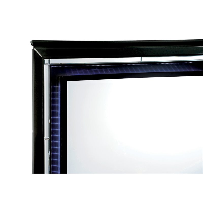 Bowery Hill 9 Drawers Contemporary Wood LED Dresser and Mirror in Black