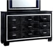 Bowery Hill 9 Drawers Contemporary Wood LED Dresser and Mirror in Black