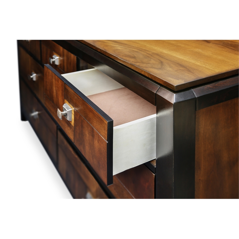 Bowery Hill 7 Drawers Transitional Wood Dresser in Acacia/Walnut