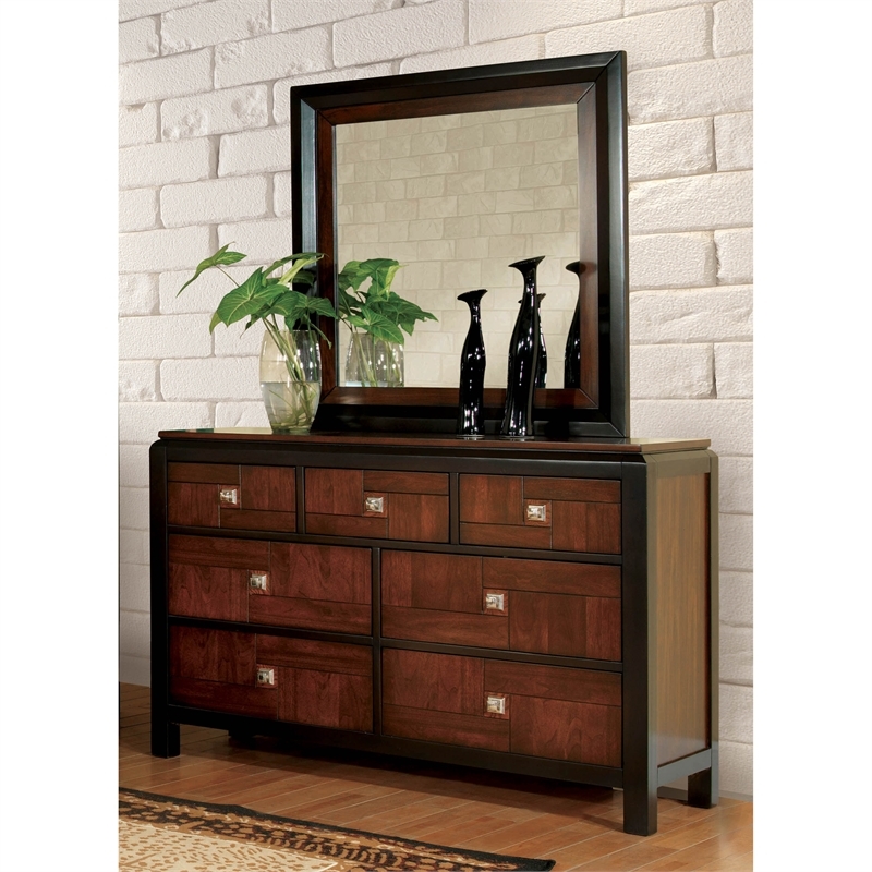 Bowery Hill 7 Drawers Transitional Wood Dresser in Acacia/Walnut