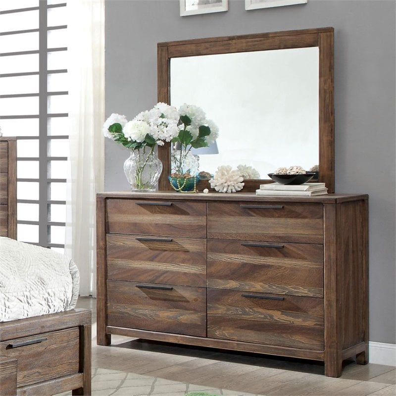 Bowery Hill 2-Piece Farmhouse Natural Tone Wood Dresser and Mirror