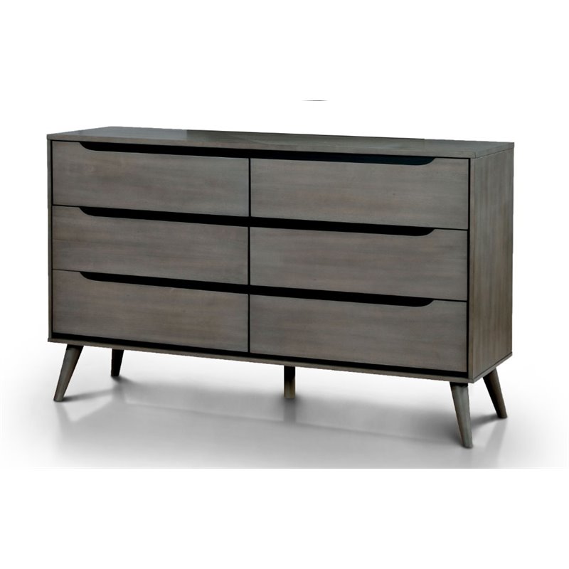 Bowery Hill Mid-Century Modern Wood 6-Drawer Dresser in Gray
